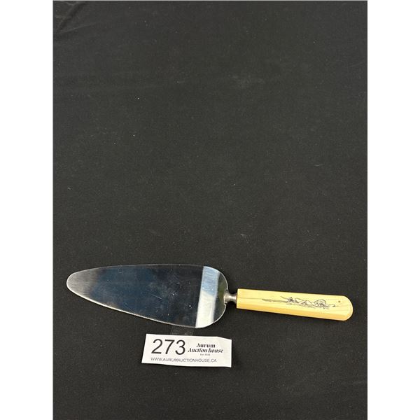 Inuit Scrimshaw Server Marked "Genuine Ivory" 1960's