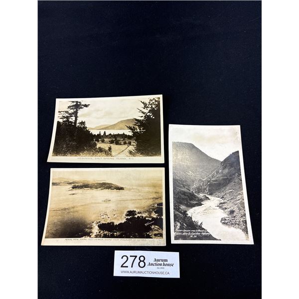 3 Early Black + White B.C. Photographic Postcards