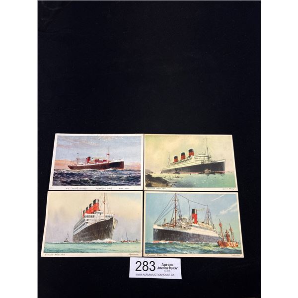 4 Vintage (Cunard Etc) Cruise Ship Postcards