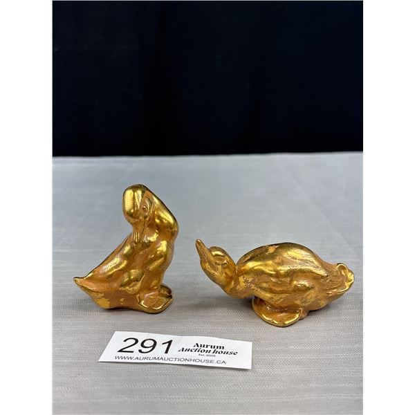 Nice Pair of 1940's "Strangl" (U.S.) Pottery Ducks 22K Gold Painted