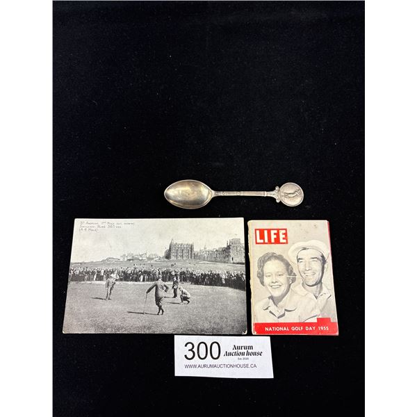 Early Golf (St. Andrews) Postcard, Spoon + Booklet