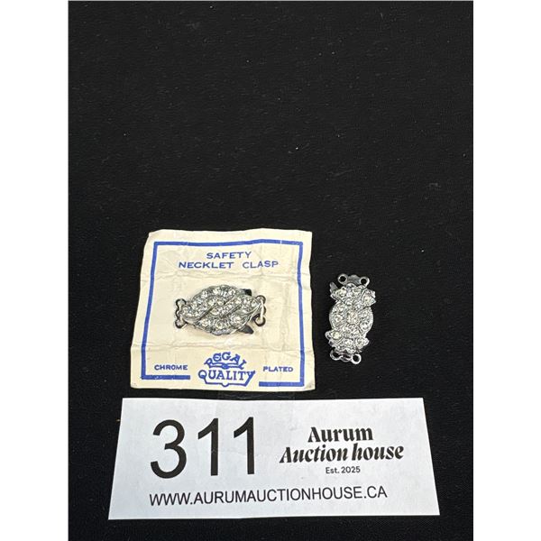 2 New Old Stock Stone Set Necklace Clasps (1940's)