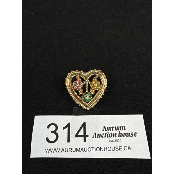 Signed "Coro" 50's Heart Brooch with Rhinestones