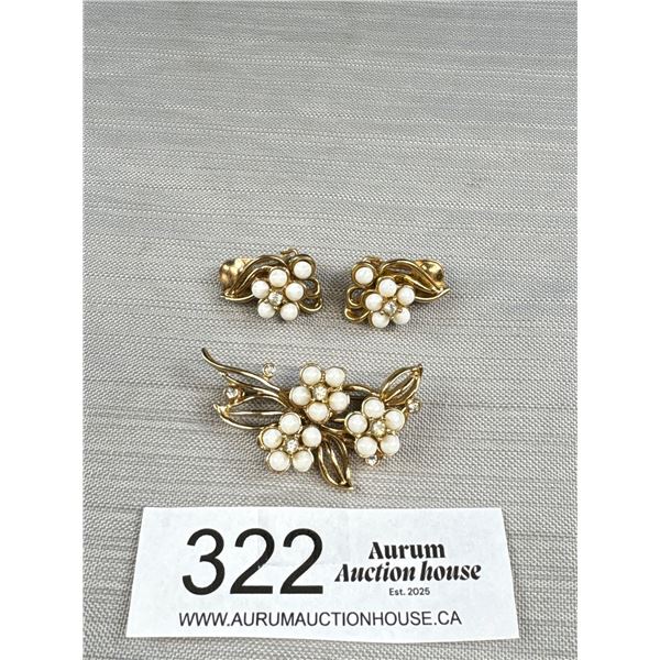 1950's Signed "Triad" Brooch + Earring Set