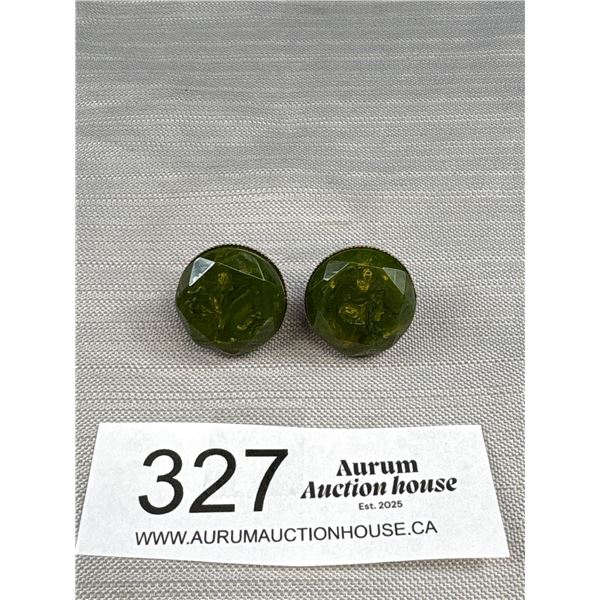 Pair of Signed Green Bakelite Earrings