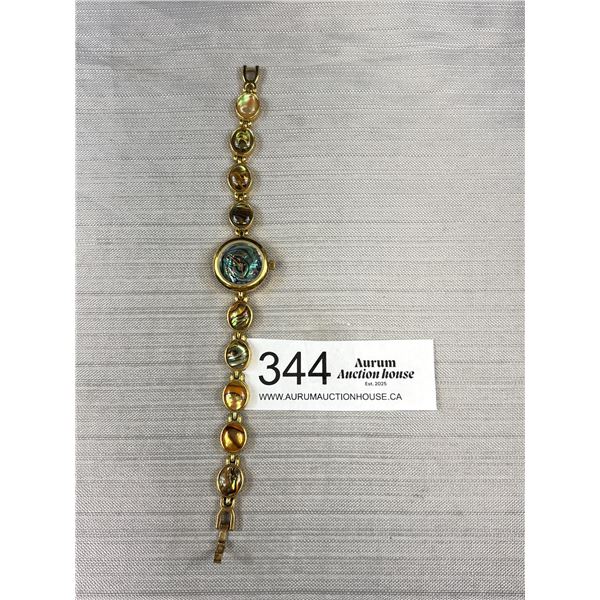 Very Unusual Shell Inlay Gold Tone "Gruen" Wristwatch