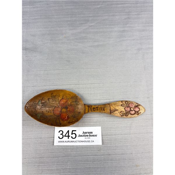 Carved + Handpainted Norwegian Folk Art Loving Spoon 1930's