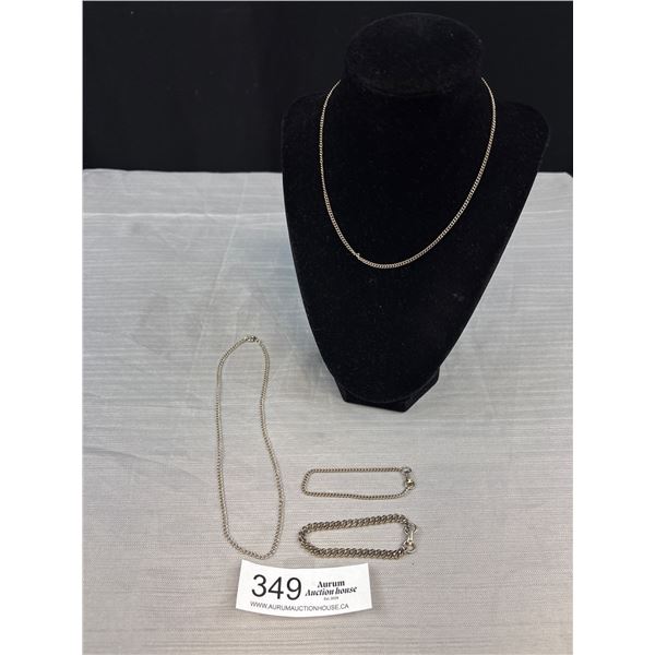 4 Silver Tone Chains 2 Necklaces + 2 Bracelets