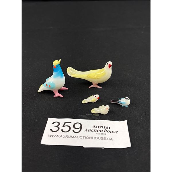 5 Miniature Vintage Glass Birds