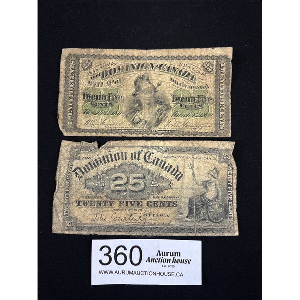 2 Early 25c Canadian Banknotes