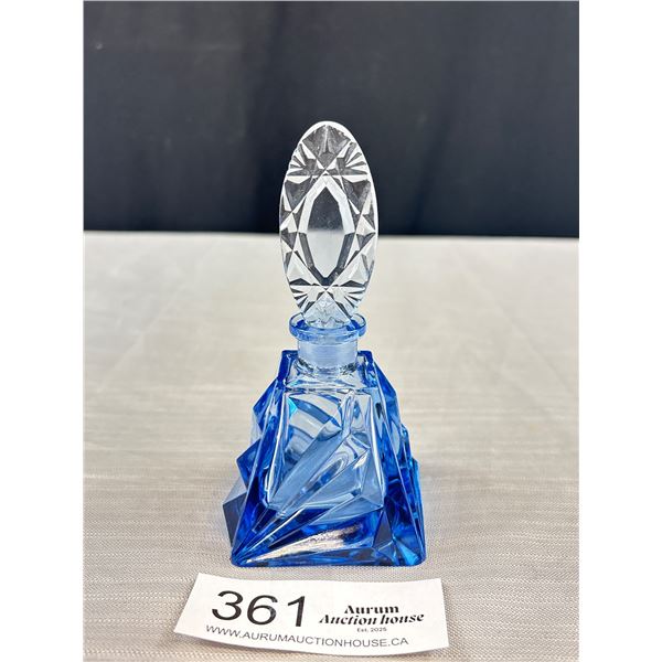 Blue Glass Art Deco Perfume Bottle (Stopper is Not a Match)