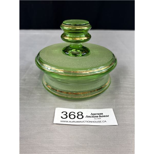 Green Jewel Dish + Lid Gold Trim