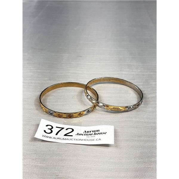 Pair of Vintage Two Tone Gold + Silver Plated Raised Engraved Bangles