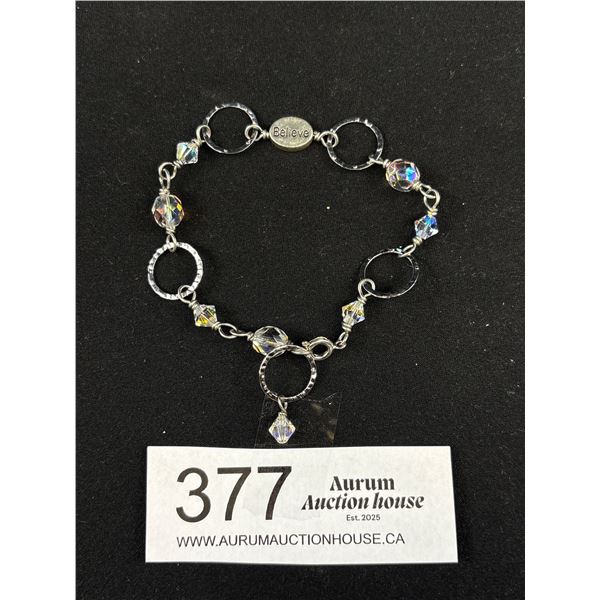 Silver w/ Crystal Beads Believe Bracelet