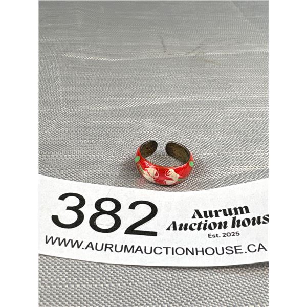 Vintage Enamel Open Sterling Silver Pinky Ring, Marked 925