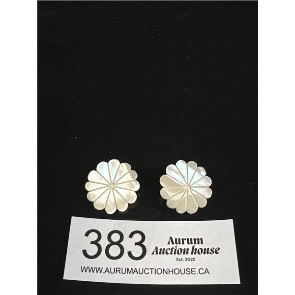 Pair of Vintage Hand Carved Mother of Pearl Clip on Earrings