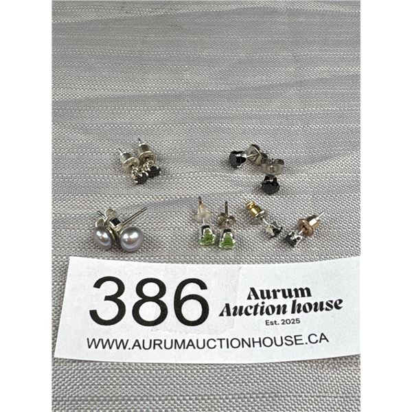 5 Pairs of Sterling Silver w/ Gem Stones + Genuine Pearls Stud Earrings