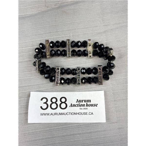 Vintage Black Faceted Crystal Beads Faith Bracelet