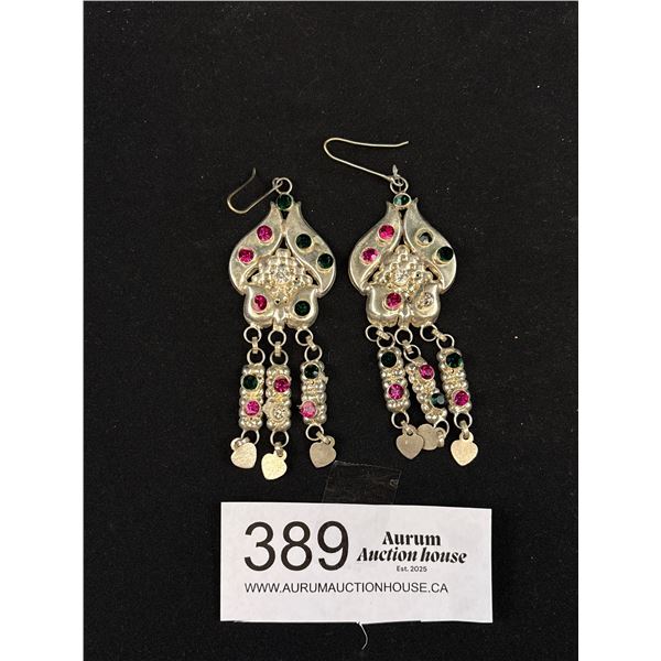 Pair of Large Silver w/ Stones Dangle Earrings