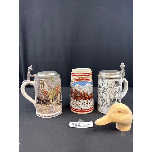 Nice Lot of Vintage Beer Steins, One Budweiser