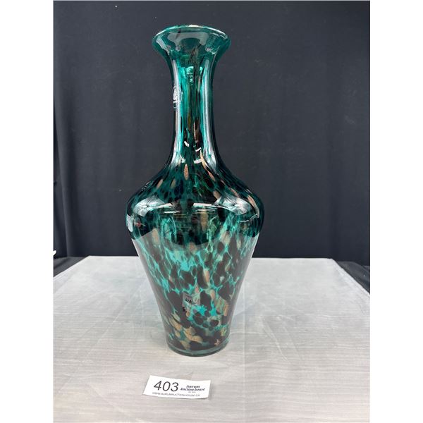 Vintage Hand Blown Green and Grey Glass Vase 17" tall