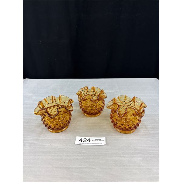 3 Vintage Hobnail Small Amber Bowls