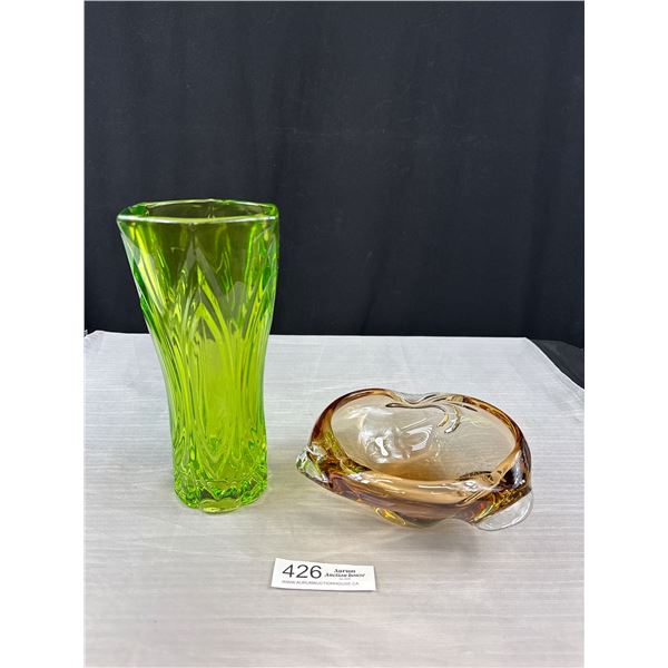 Early Vintage Chalet Ashtray, Tall Green Art Nouvea Vase