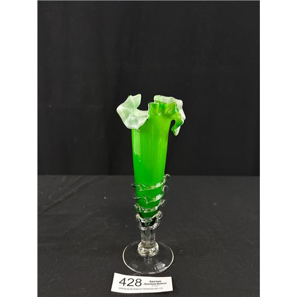Vintage Bright Green Fluted Glass Bud Vase