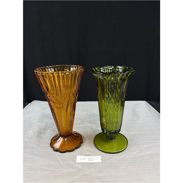 Tall Green Vase Art Nouveau and Vintage Art Nouveau Amber Vase