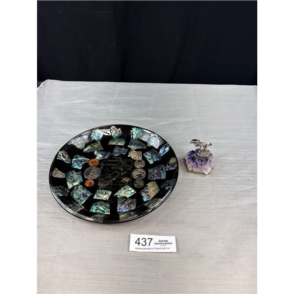 Nice New Zealand Coin Dish + Beautiful Amethyst and Silvertone Dolphin Figurine