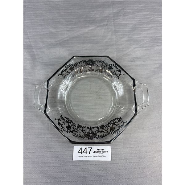 Sterling Silver Overlay Glass Dish + Handles, Nice Condition