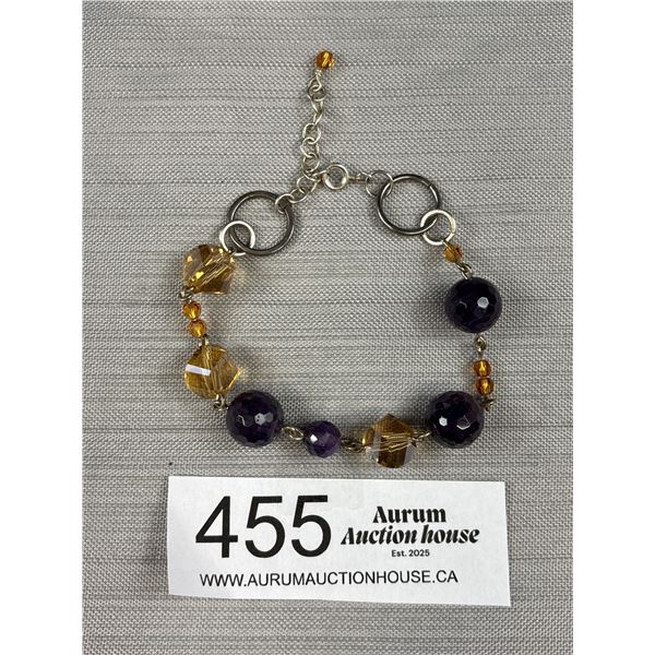 Vintage Silver w/ Amethyst + Citrine Beads Bracelet