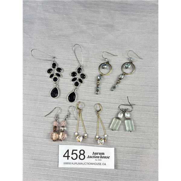 5 Pairs of Misc Glass Stones + Beads Dangle Earrings