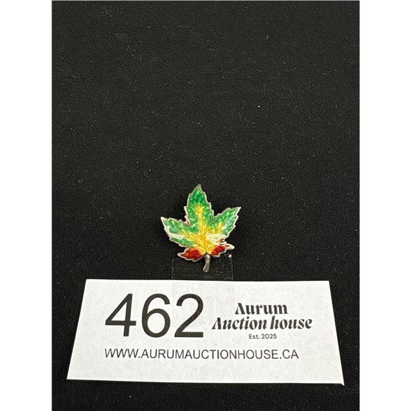Anitque Sterling Silver w/ Enamel Canadian Maple Leaf Brooch Marked Sterling BMCO
