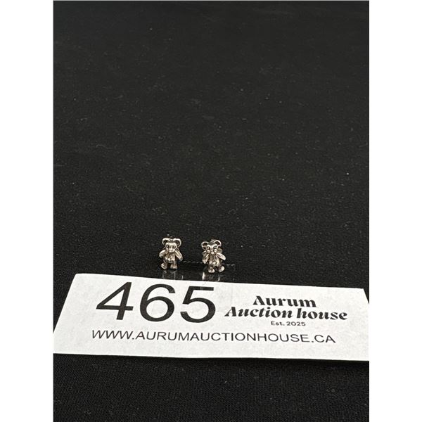 Pair of Dainty 925 Sterling Silver Teddy Bear Earrings