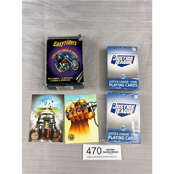 Lot of 2 Brand New Never Opened Justice League Chibi Playing Cards + Easy Riders Collection Cards, S