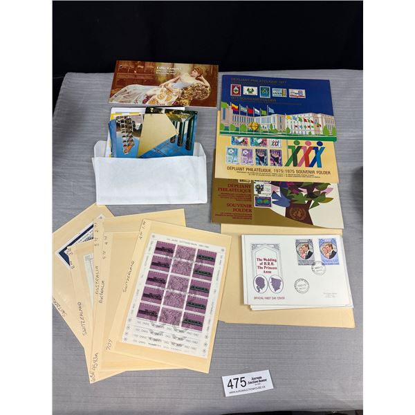 Lot of Vintage Unused World Stamps, Princess Anne Wedding Envelopes and Vintage Postcards