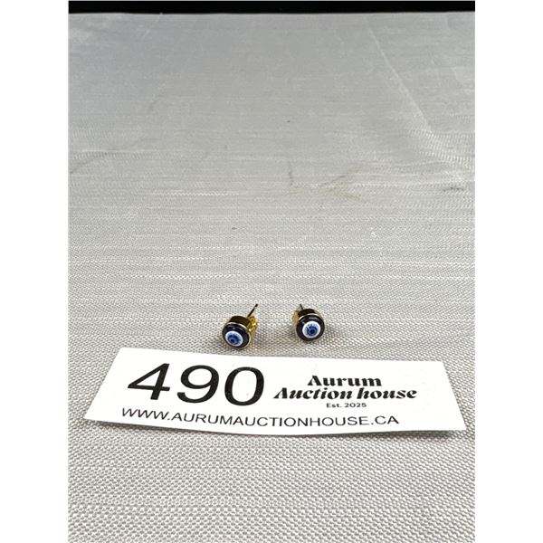 Pair of Gold Plated Evil Eyes Stud Earrings