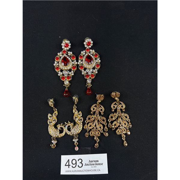 3 Vintage Large Pairs of Indian Dangle Earrings