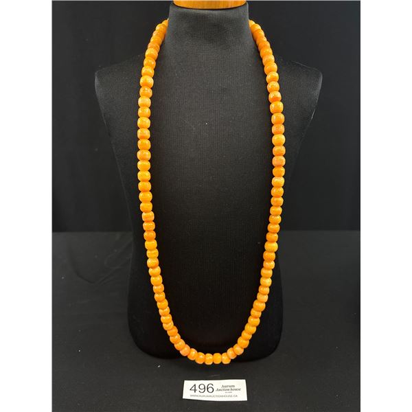 Extra Length Orange Onyx Beads Necklace