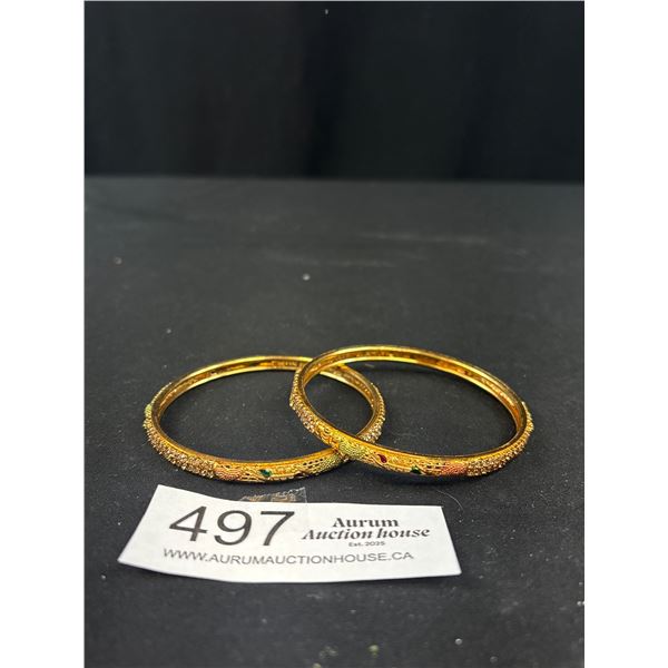 Pair of Southeast Asian Hand Crafted Gold Tone Bangle