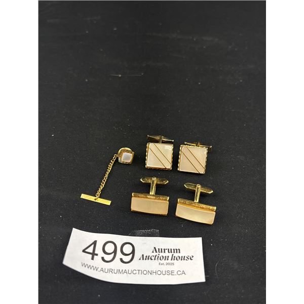2 Pairs of Mother of Pearl Cufflinks + One Matching Tie Pin