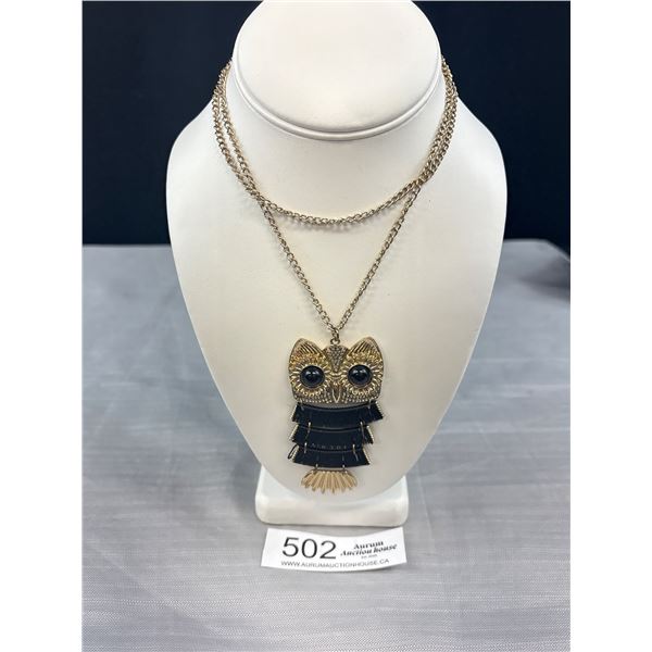 Vintage Large Owl Pendant w/ Chain Necklace