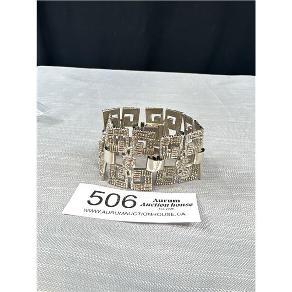 Orange Silver Tone Heavy + Large Bracelet