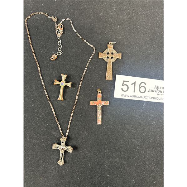 Vintage Cross Pendant Necklace plus 3 cross pendants