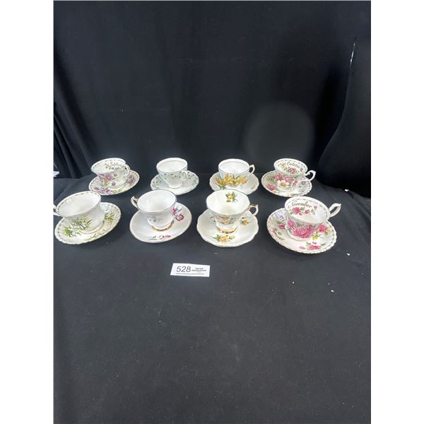 Lot of 8 Vintage Bone China Tea Cups and Saucers Royal Albert Royal Veil etc