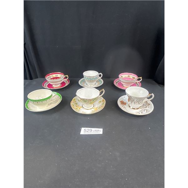 Lot of 6 Vintage Bone China Tea Cups and Saucers Rosvenor Windsor etc