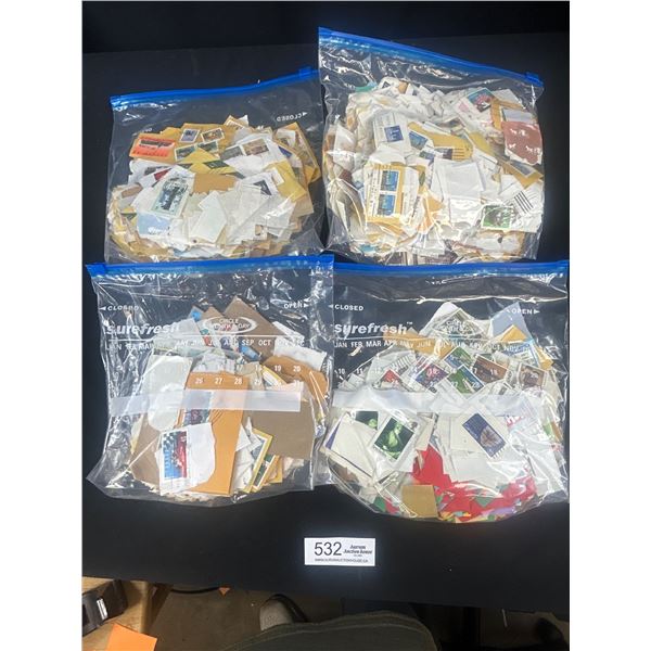4 Large Ziplock bag of Used Postage Stamps