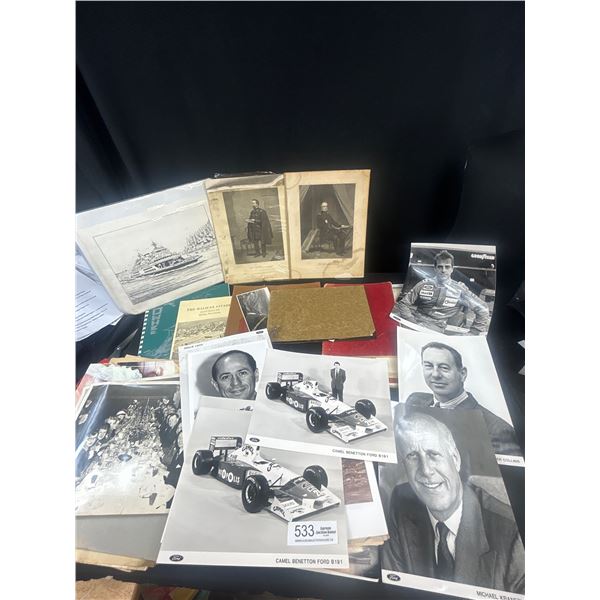 Large ephemra lot of early advertisemnts photos and racing photos