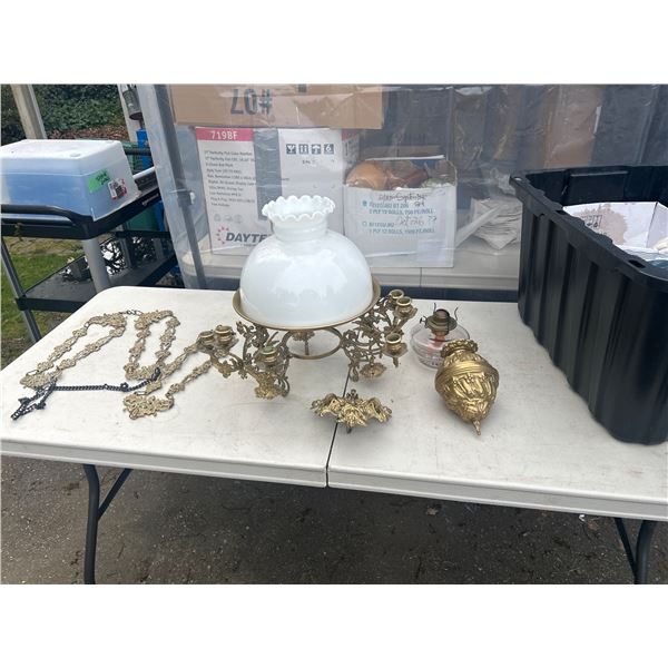 Old Lustre Rises down Belle Epoque Kerosene Lamp reproduction Complete Unassembled No Ashipping